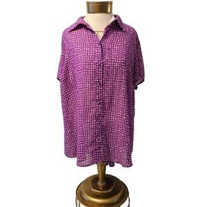 Torrid Sheer Polka Dot Short‎ Sleeve Front Button Blouse Size 1